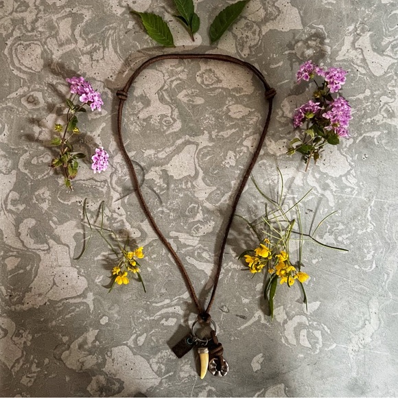Leather Adjustable Necklace with Boho Charms - Picture 4 of 14